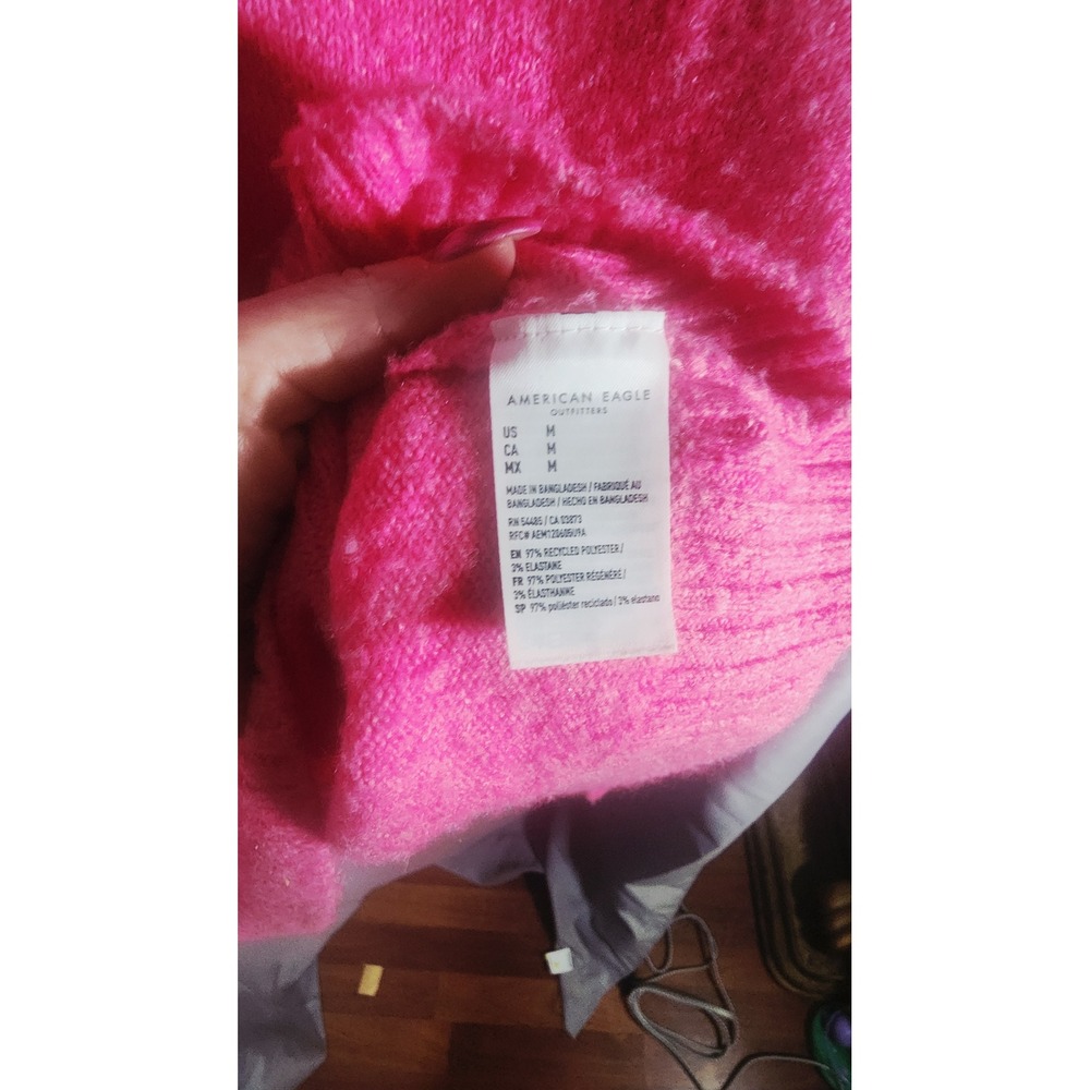American Eagle Lot of 2 Neon Pink Lime Green Soft Fuzzy Crewneck Sweaters Medium - Picture 8 of 8